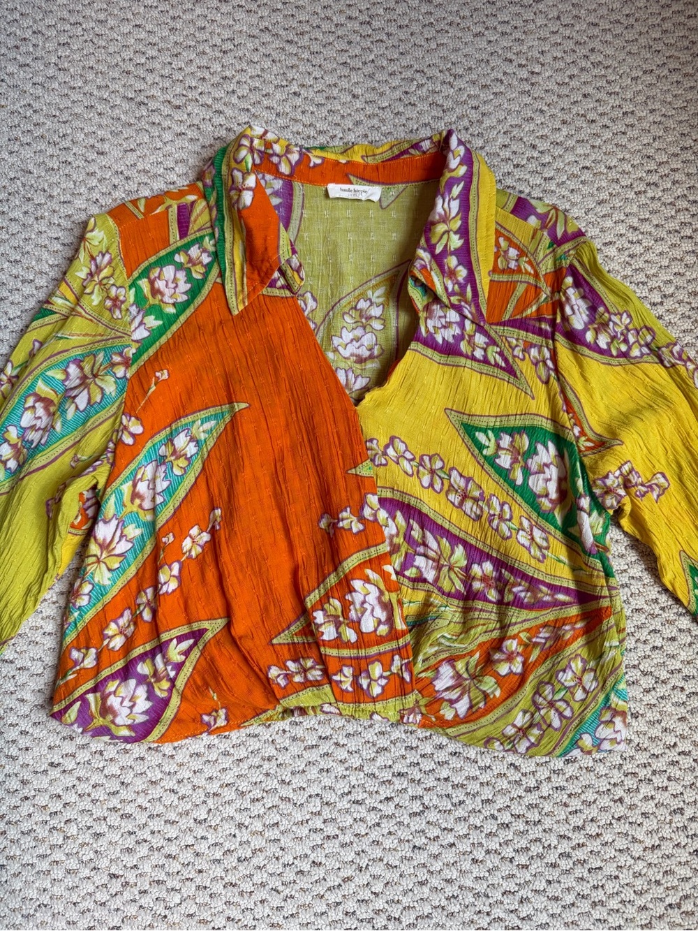 Haute Hippie Medium Tropical Floral Surplice Wrap Blouse Cropped Boho - Picture 6 of 10